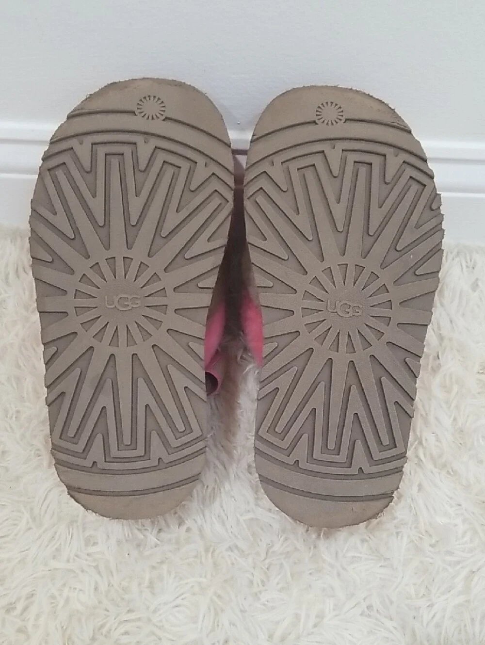 UGG Pink & Beige Fuzzy Platform Slide Sandals